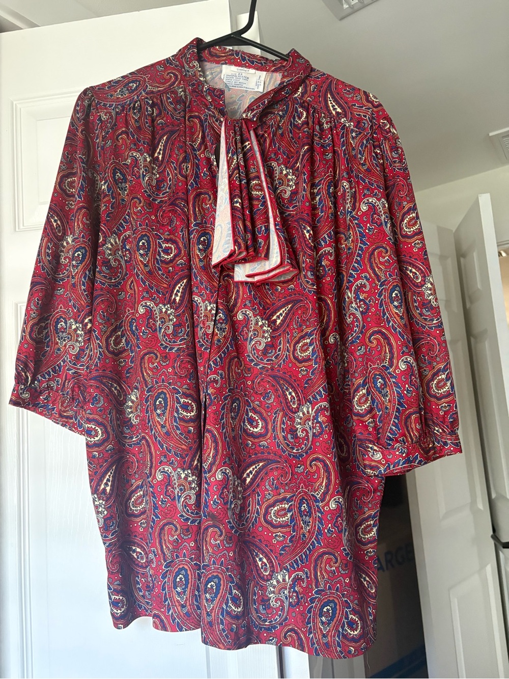 Vintage Red Paisley Tie-Neck Blouse